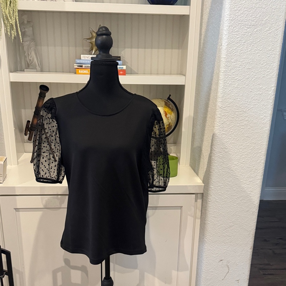 Elegant Black Women's Top with Sheer Sleeves